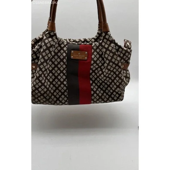 Kate Spade Brown/Cream/Scarlet Canvas, Leather Hobo Bag - Picture 1 of 12